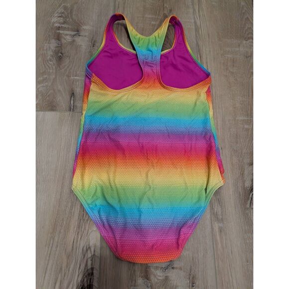 Speedo Girls Racerback One-Piece Swimsuit Size 14 | Rainbow Ombre Competition Tr - Picture 2 of 7